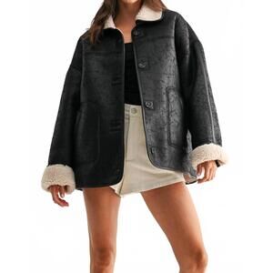 NEW CAMELLIA reversible sherpa faux leather jacket in black